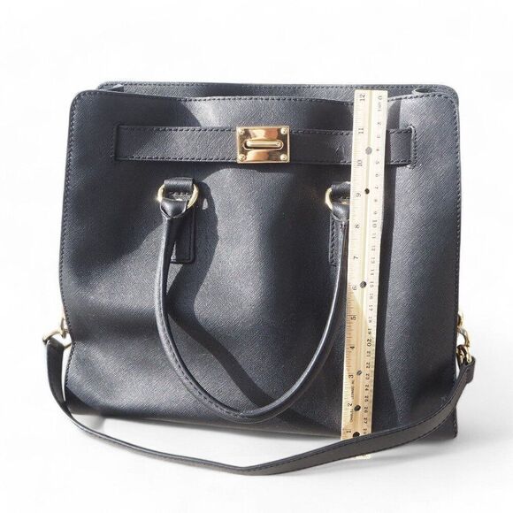 Michael Kors Hamilton Large Saffiano Leather Tote Bag Purse Black / Gold OS - Picture 8 of 11